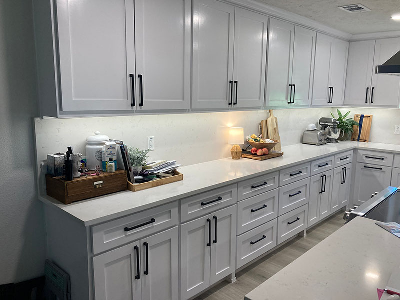 cabinet painting kitchen gray shaker cabinets black hardware quartz countertop