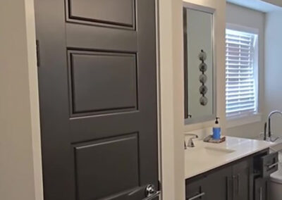 door painting dark five panel interior door white trim bathroom finished result