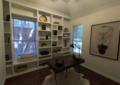 interior painting home office white built in shelving clean painted walls