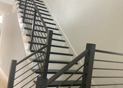 trim painting staircase railing balusters dark painted finish white stringer walls