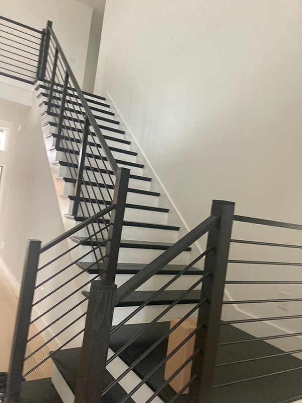trim painting staircase railing balusters dark painted finish white stringer walls