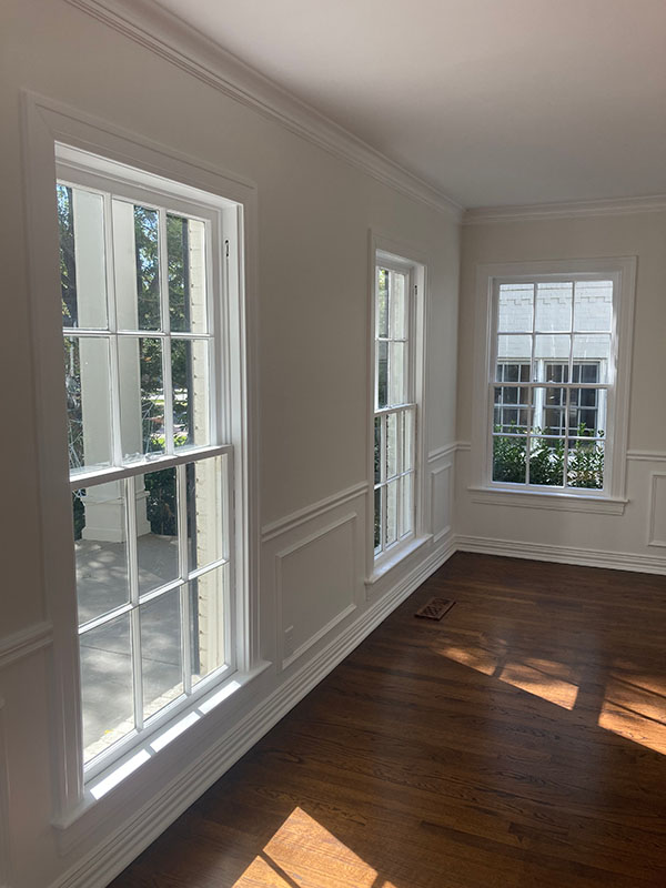 trim painting white window trim wainscoting crown molding corner room finished result